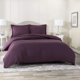 Clara Clark Duvet Cover Ultra Soft Double Brushed Microfiber - Comforter Cover with Button Closure and 2 Pillow Shams, Eggplant, Twin - 68"x90"