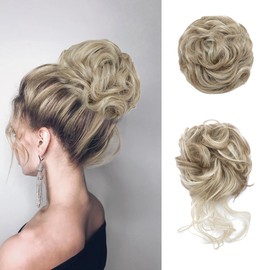 MSCHARM 2 pcs Messy Bun Hair Piece Curly Bun Synthetic Hair Scrunchies Fake Chignon Updo Hairpieces for Women Hair Bun Scrunchie #16H613 Highlights Blonde