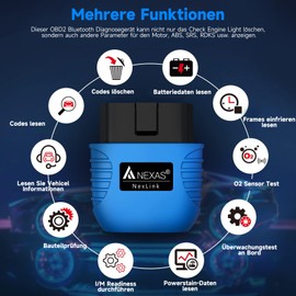 AUTOPHIX Nexlink OBD2 Bluetooth 5.0 Diagnosegerät Auto für Autos und Motorräder, OBD2 Bluetooth Adapter Prüfung Motorlicht Smog Prüfung OBD2 Diagnosegerät Bluetooth für iOS und Android