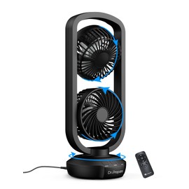 DR.PREPARE Dual Oscillating Tower Fan with 270° Tilt, 105° Oscillating, 3 Speeds and 3 Auto-Off Timer, Portable USB Powered Desk Fan for Bedroom Office Home Desk, Powerful Airflow 15 Inch