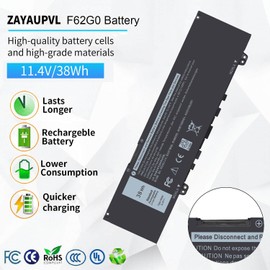 38Wh F62G0 Battery for Dell Inspiron 13 7000 7373 i7373 7386 2-in-1 7370 7380 5370 13-7373-0842 Series P83G P87G P91G P83G001 P83G002 P87G001 Vostro 13 5370 39DY5 039DY5 0F62G0 RPJC3 F62GO 11.4V