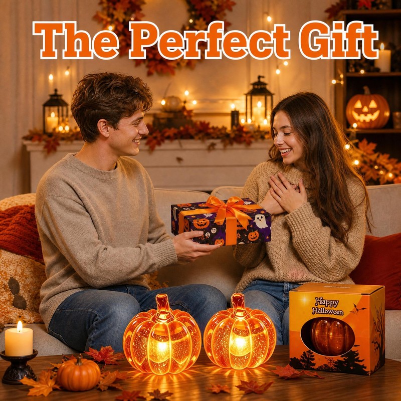 KutaKuta 2Pcs Pumpkin Light, Halloween Pumpkin Night Light