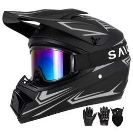 XINGSILUC Youth Kids Motocross Helmet, Adult ATV Dirt Bike Helmet with Goggles Gloves & Mask Quick, Full Face Motorcycle Helmet with Quick Release Buckle DOT Certified (Gray, Large)
