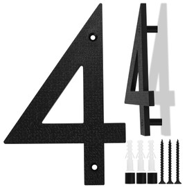 House Number Black, 20 cm House Numbers, Large, Floating House Number Sign, Street Number Door Number Made of ABS Plastic in 3D Effect for Office Doors, Letterboxes, Garages (Number 4)