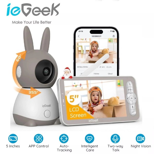 ieGeek 2K Baby Monitor, 5" WiFi Video Baby Camera Via