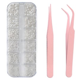 KEQAR 2 Gratis Pinzetten Nail Art Mikroperlen Mini Kaviar Strasssteine Mikroperlen Dekoration (Halbrund, Vollrund) (0.3-3mm)