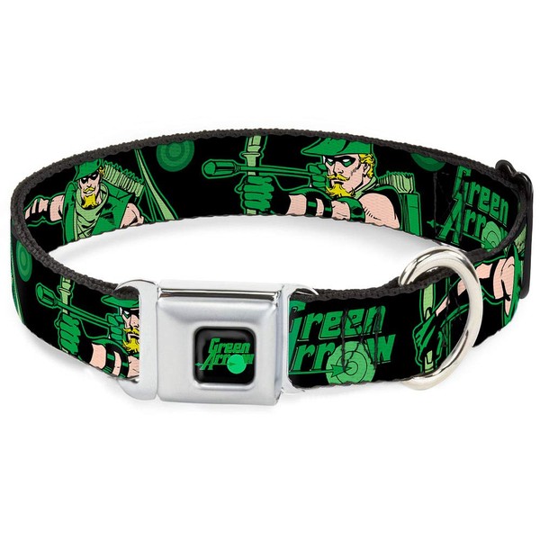Buckle-Down Dog Collar Seatbelt Buckle Green Arrow Action Poses Targets