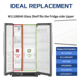 [Upgraded] W11188040 Refrigerator Fresh Food Glass Shelf (Upper) fit for Whirlpool/Maytag Refrigerators, Replaces W11135529, 4547258, AP6286990, PS12348757 (2 Pack)
