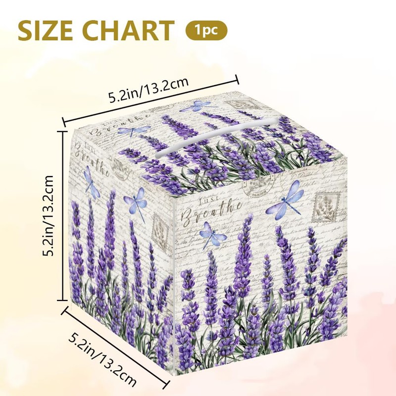DELORIGIN Lavender Tissue Box Holder, Flower Square Tissue Box Cover