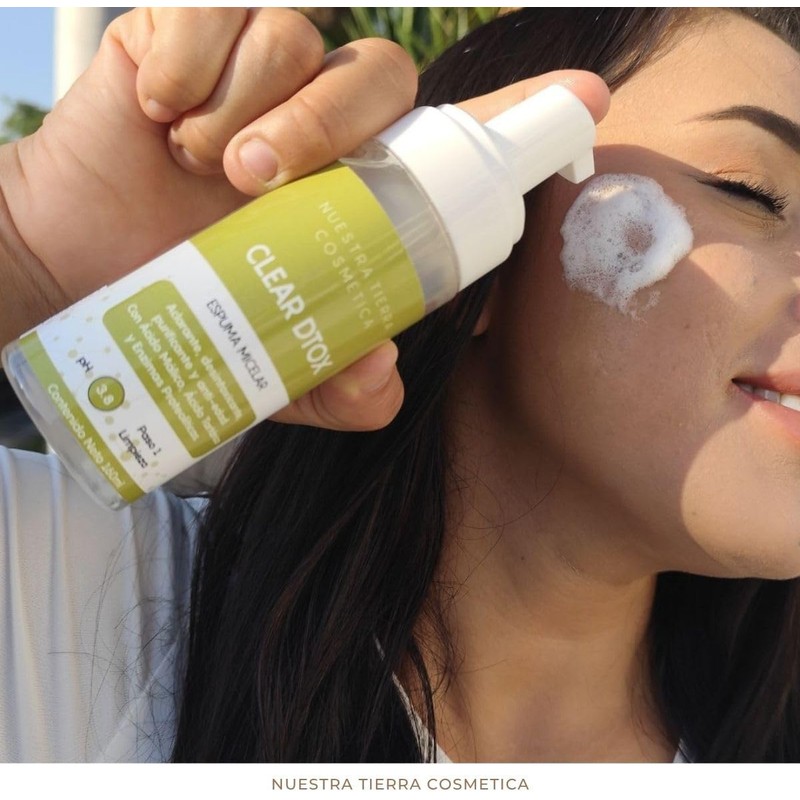 Nuestra Tierra Cosmetica Clear Dtox Espuma Micelar, Limpiador Facial Desintoxicante