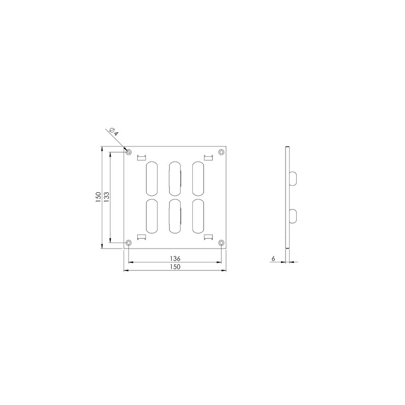 150x150mm (6x6") Sliding Grille Made of Sheet Steel, White Ventilation