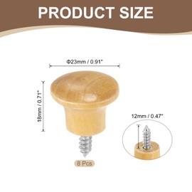 sourcing map 8Pcs Round Wood Drawer Knob, 0.91" x 0.71" Self-Tapping Solid Wood Handle Round Cabinet Knob Mushroom Shape Wooden Knobs for Furniture Dresser Wardrobe, Wood Color