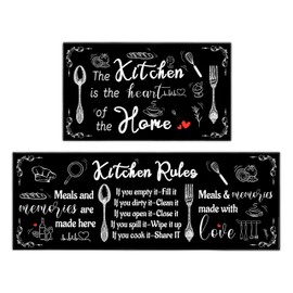 2 Piece Farmhouse Kitchen Rug Set, Black and White Style Theme Decor Kitchen Rugs, Absorbent Washable Floor Mats, Home Indoor Runner Carpet 17"x47"+17"x30"