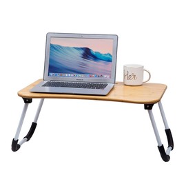 ZHU CHUANG Multifunctional Lap Desk Breakfast Serving Bed Tray Sofa Tray with Foldable Legs Natural Color 100% Solid Bamboo