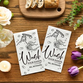 Horaldaily 100 Disposable Paper Napkin Decorative Guest Napkins, White Wash Your Hands White Bathroom Guest Napkins Hand Towel for Powder Room