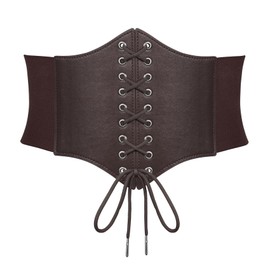 Waist Wow Women's Tied Waspie Belt, Wide Lace-Up Belt Corset Elastic Waist Belt Carnival Costume, Coffee colour
