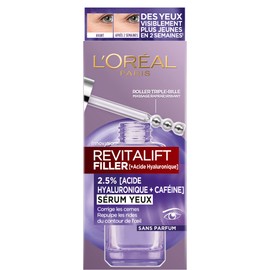 L'Oréal Paris Eye Contour Serum - Anti-Wrinkles, Anti-Socks & Dark Circles - With Pure Hyaluronic Acid and Caffeine - Innovative Triple Biller Attachment - Revitalift Filler - 20 ml