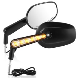 Auto Dynasty Motocycle Side Mirrors Rear View Rotary Adjustment with LED Turn Signal Handlebar Mount Universal for Naked Bike, Cruiser, Motorbike, Dirt Street Bike, Scooter, Black Cover, Oval Style