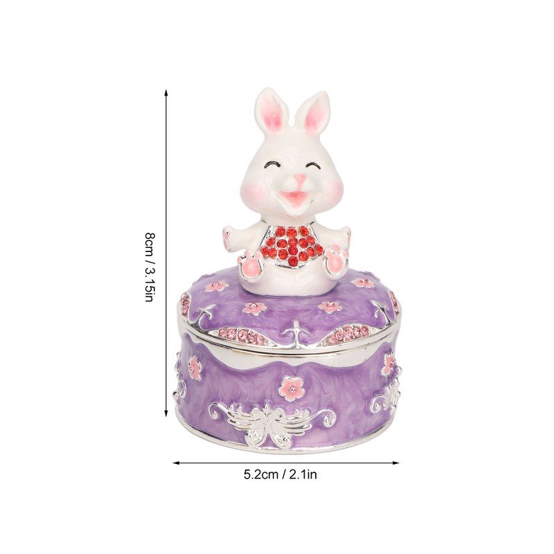 Rabbit Figurine Trinket Boxes Hand Painted Rhinestones Small Jewelry Box