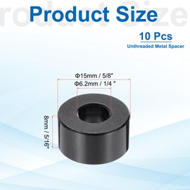 PATIKIL 10pcs M6 Aluminium Spacers, 1/4" ID x 5/8" OD Round Standoff Spacer, Unthreaded Metal Spacers for 1/4" M6 Screws Bolts, Black 5/16" Length