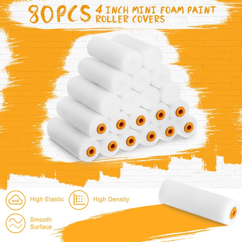 80 Pcs 4 Inch Mini Paint Roller Covers Small Foam
