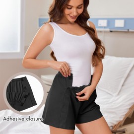 Deyeek Women's Tear Away Shorts Side Split Open Cotton Leg Breakaway Post Surgery Recovery Bottoms Black