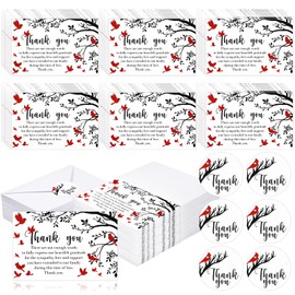 Motiskyy 100 Sets Funeral Thank You Cards with Envelopes and Stickers, Cardinal Bird Branch Folded Sympathy Notes for Memorial Service, Bereavement, Celebration of Life, Family Loved Ones