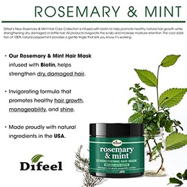 Difeel Mascarilla capilar fortalecedora de romero y menta con biotina 12 oz. - Mascarilla fortalecedora para el cabello hecha con aceite de romero... 