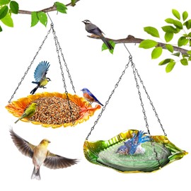 Bird Feeder Hanging Bird Bath 2-Piece Set, Metal Tray Rust Proof Outdoor Bird Feeder Bird Bath Tray