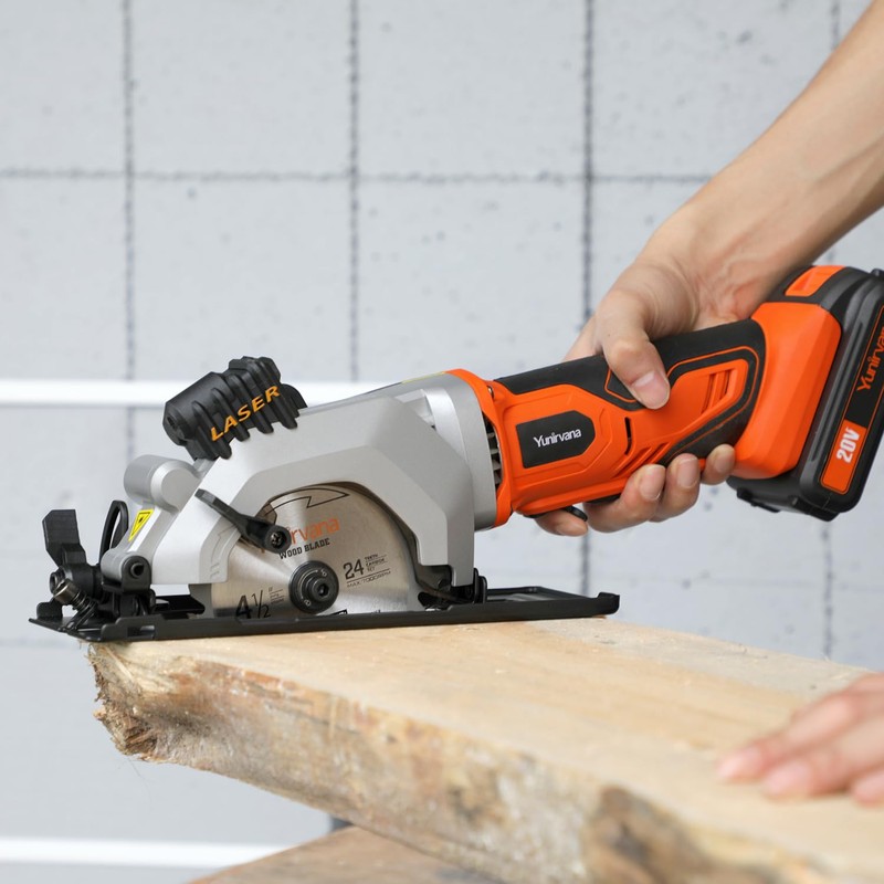 Yunirvana Mini Circular Saw, 20V 3400RPM Professional Cordless Circular Saw,