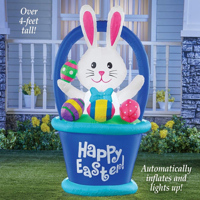 Collections Etc Inflatable Easter Bunny Basket Yard Decoration