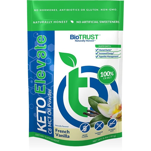 BioTrust Keto Elevate, Pure C8 MCT Oil Powder, Ketogenic Diet Supplement, Keto Coffee Creamer, Clean Energy, Mental Focus and Clarity, 100% Caprylic Acid (20 Servings, French Vanilla)