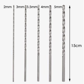 5 PCS Extra Long Twist Drill Bits, 150 mm Long High-Speed Steel Wood Drill Bits, 2MM 3MM 3.5MM 4MM 5MM Hardness Spiral Wood Drill Bit Straight Shank Set for Drilling Tool Wood Metal