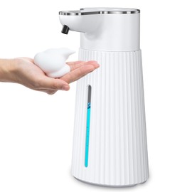 AMIR Automatic Soap Dispenser, Touchless Foaming Soap Dispenser 400ml USB Rechargeable Dispenser Electric Wall Mounted 2levels Adjustable Foam Soap Dispenser for Bathroom Kitchen Dish Soap