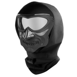 Tactical Ghost Mask Oni Samurai Demon Hannya Masks with Wide-Angle Goggles, Impact-Resistant Eye Sponge Gasket, Breathable Full Face Protection Airsoft Mask Military Darkwear (Headgear&Mask-Black)