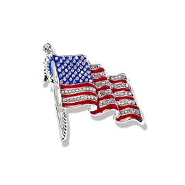 Rhinestone Waving USA Flag Brooch Pin for Men Women Silver Tone Fashion Crystal 4th of July American Patriotic Medal Blue Red Enamel Brooches Dress Accessories Veterans Independence Memorial Day Jewelry (Flag 1)