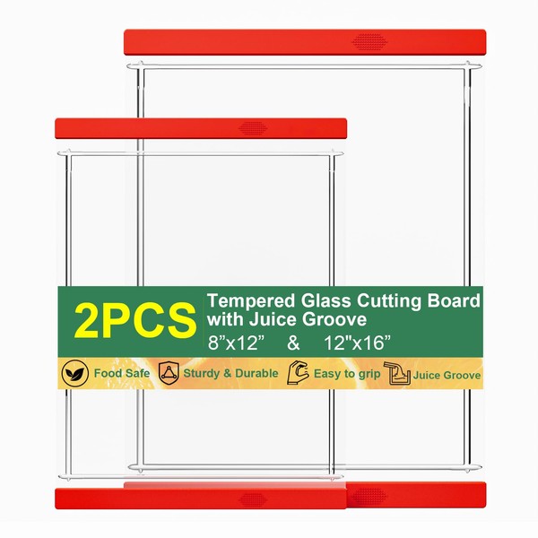 GlassCuisine Tempered Glass Cutting Board Set for Kitchen Counter -