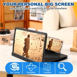Big Screen Phone Magnifier, 2026 New 3D HD Screen Expander, Movie Screen Amplifier Foldable Phone Stand for Travel, Portable Magnifying Screen for Elderly (12 inch)