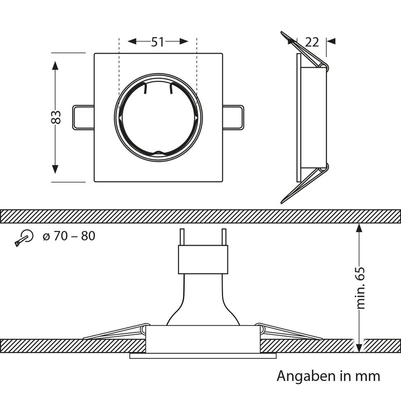 ledscom.de RIR Ceiling Mounting Frame Matt Black Square Swivelling (LED/Halogen/GU10/MR16/PAR16/50