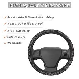 HUISEFOR Leopard Print Steering Wheel Cover for Men Sweat Absorption Comfort Car Steering Wheel Covers 15 Inches Black Car Interior Accessories Gift for Friends