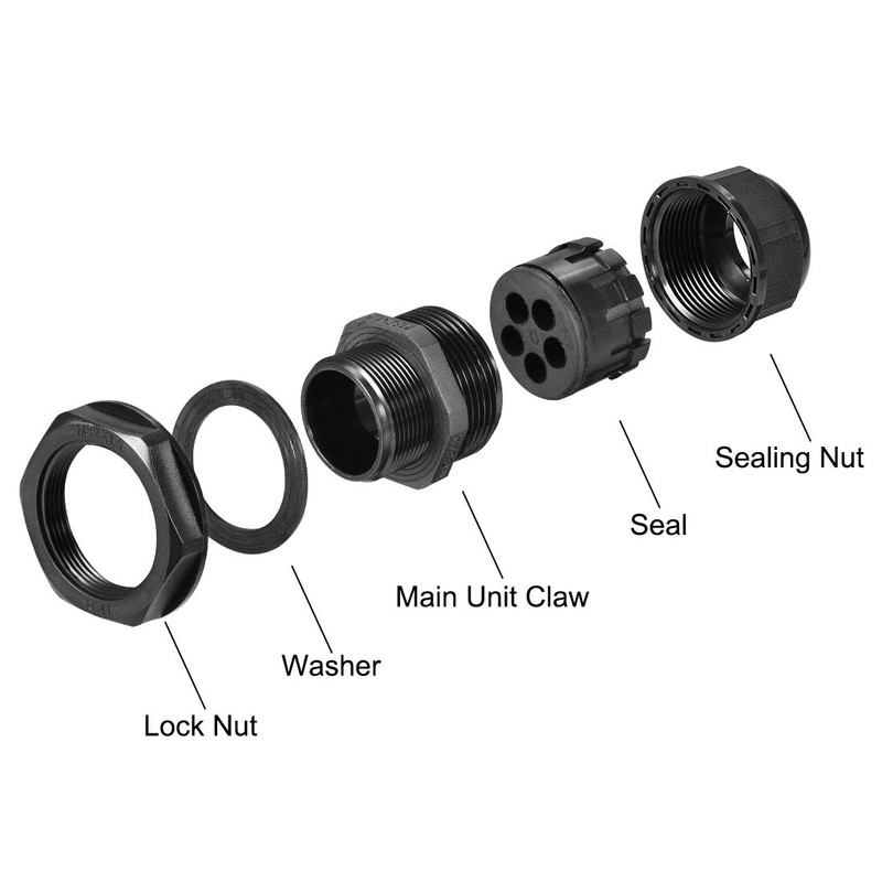 uxcell M32 Cable Gland 5 Holes Waterproof IP68 Nylon Joint