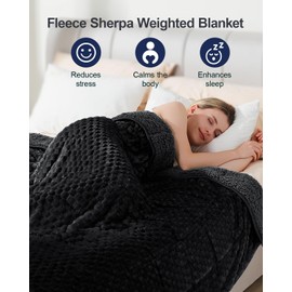 Super Soft Luxury Fleece Sherpa Weighted Blanket 15 lbs for Adults, Turtle Shell Fluffy Cozy Warm Twin Weighted Throw for Winter, Ceramic Beads Washable Heavy Blankets for Couch Bed, Black, 48" x 72"