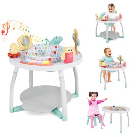 HONEY JOY Baby Activity Center, 5 in 1 Infant Jumper & Standing Play Table w/ 360° Rotary Seat, 6 Toys, 3 Adjustable Heights, Lights, Music & Sounds, Activity Center for Babies 6-36 Months (White)