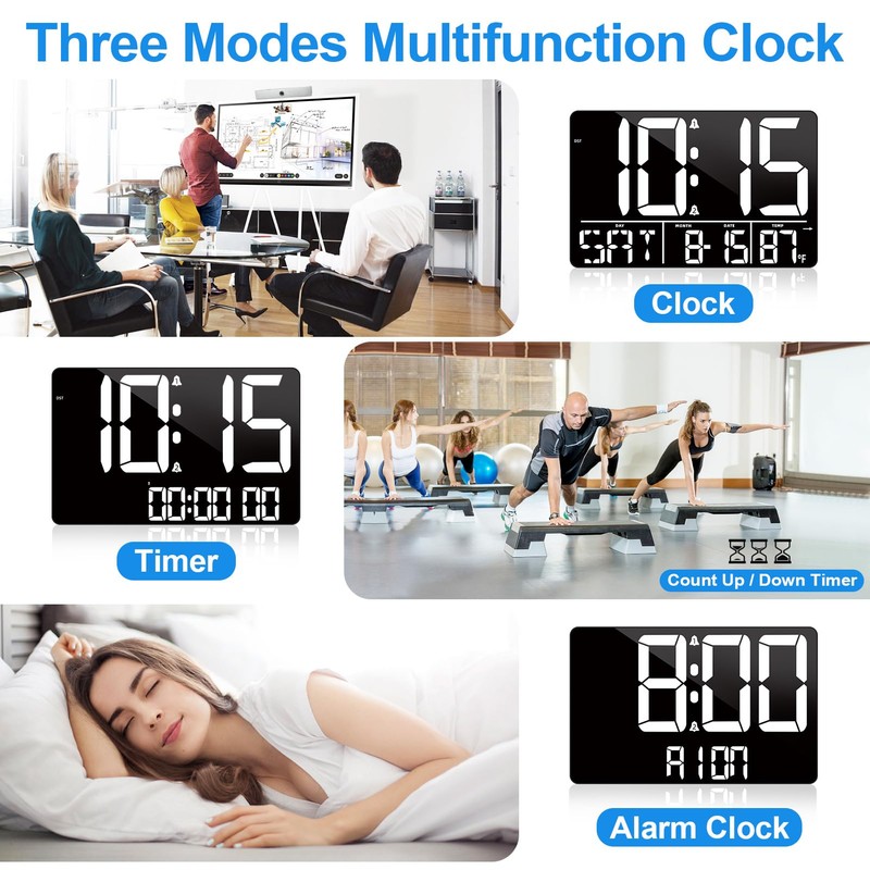 tawiliysy 13" Large Digital Wall Clock with Remote, Bluetooth Connection,