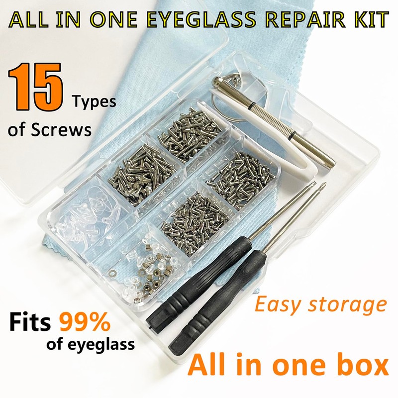 PTSLKHN Eyeglass Repair Kit with Screws, 15 Types Screws for