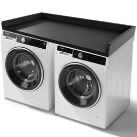 GCCSJ Washer Dryer Countertop, 54" Width x 27.5" Depth Wood Shelf Topper with Edge & Non-Slip Pads for Laundry Room Organization Storage & Clothes Folding, Black