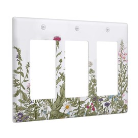 Rustic Wild Floral Vintage Teal Botanical Triple Rocker Light Switch Plate Covers Decorative 3 Gang Decora Wall Plate Gifi Lightswitch Faceplate for Bathroom Kitchen 6.38" X 4.9"