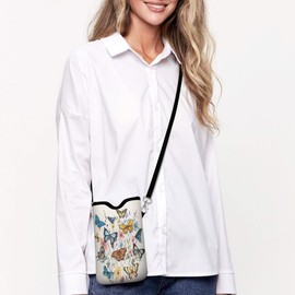 Universal Phone Sleeve Pouch with Crossbody Strap 7.6 X 4.3 Inches Shockproof Water Resistant Mobile Protection Bag-Butterfly Wildflower Neoprene Phone Pouch Bag