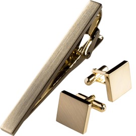 Tabarat Kts-006R Men's Tie Clip Cuff Links Set, Made in Japan, Brass, Brass, No Gemstone