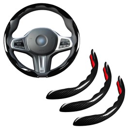 Car Steering Wheel Cover Set Bright Carbon Fiber Wrap Non-Slip 3pcs Steering Wheel Accessories 14.5-15 inch Universal (Black)